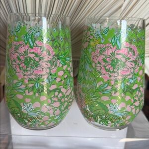 Lilly Pulitzer Stemless Wine Glass Set of 2, Acrylic